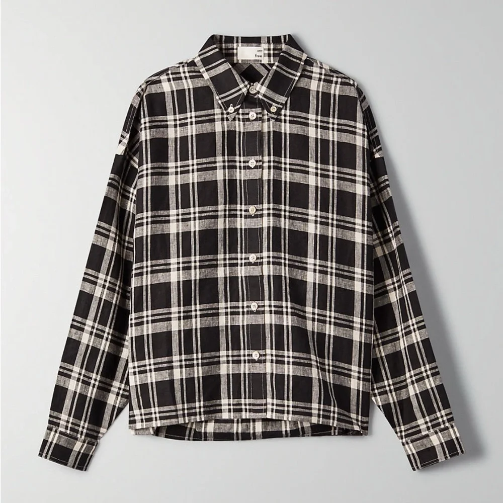 Aritzia Wilfred plaid Tanis linen button top sz xxs work once - Picture 6 of 12